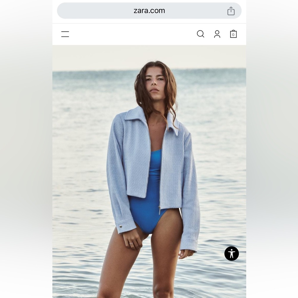 Zara light blue tweed cropped jacket